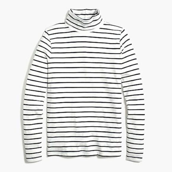NWT J CREW Factory Striped Tissue turtleneck Ivory Navy Blue - Picture 2 of 6